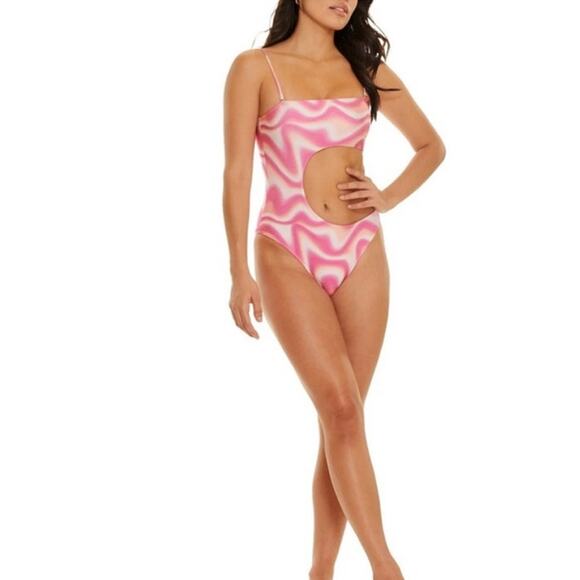 JMP the Label Pink Swirl Cutout One-Piece Swimsuit - M - Picture 1 of 4